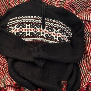 Izod Black and Red Patterned Zip Up Sweater